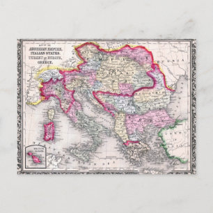 Postal Mapa de Vintage de Europa Austria Italia Turquía G