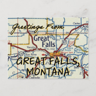 Postal Mapa de Vintage de Great Falls MT