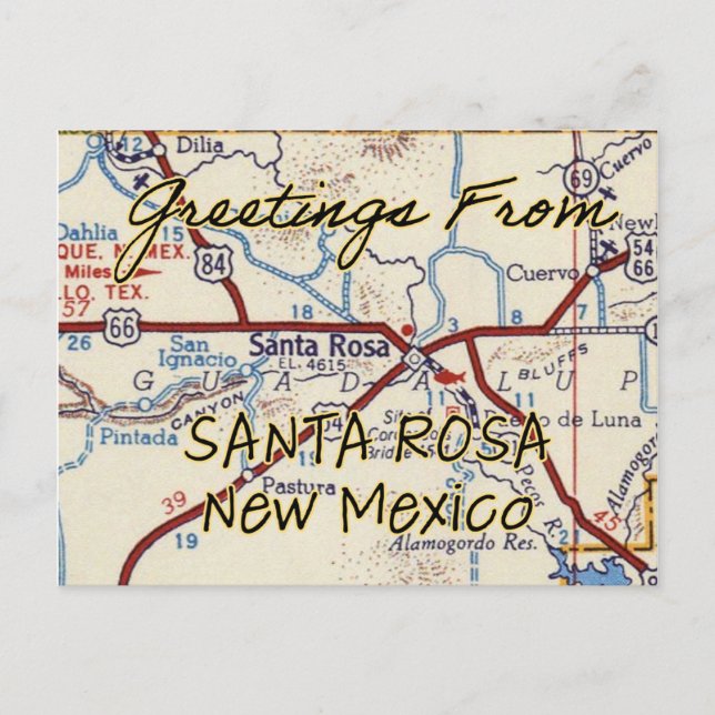 Postal Mapa de Vintage de Santa Rosa NM (Anverso)