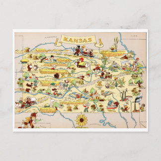 Postal Mapa de vintage divertido de Kansas