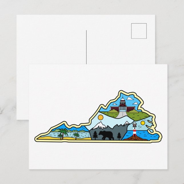 Postal Mapa de Virginia Chesapeake Charlottesville Lynchb (Anverso / Reverso)