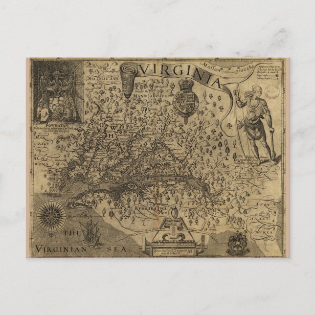 Postal Mapa de Virginia por John Smith (1624) (Anverso)