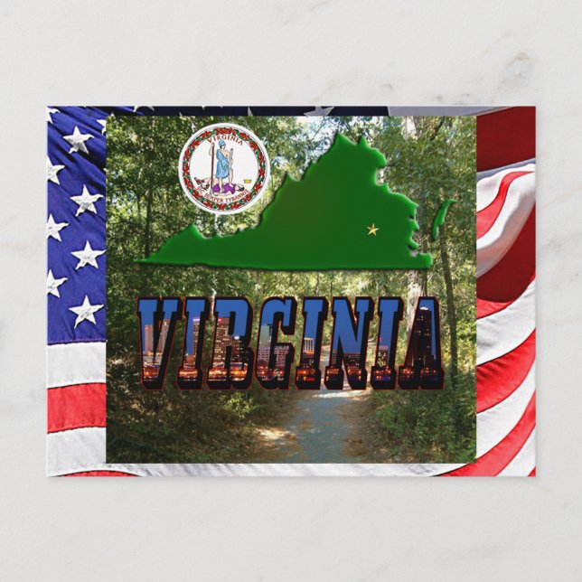 Postal Mapa de Virginia, Sello del Estado, Texto de Image (Anverso)