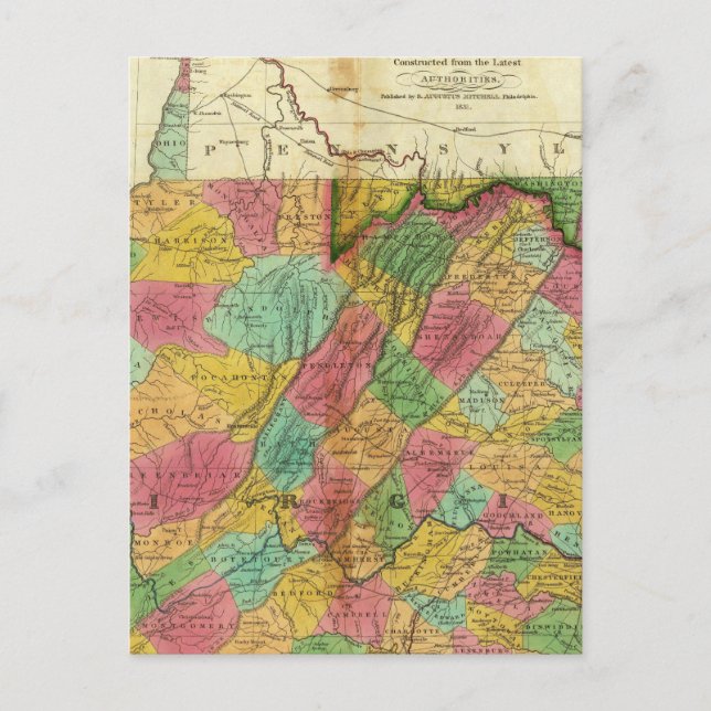 Postal Mapa de Virginia y Maryland (Anverso)