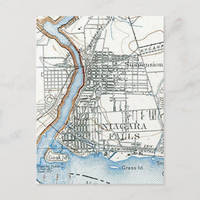 Postal Mapa de vista aérea de las cataratas del Niágara (Anverso)