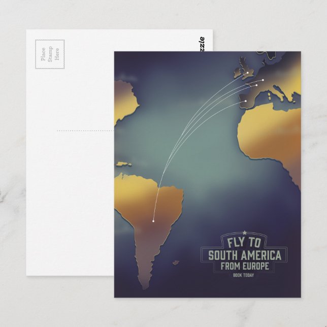 Postal Mapa de vuelos a Sudamérica desde Europa (Anverso / Reverso)