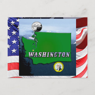Postal Mapa de Washington Falso Cuarto, Sello, Montañas