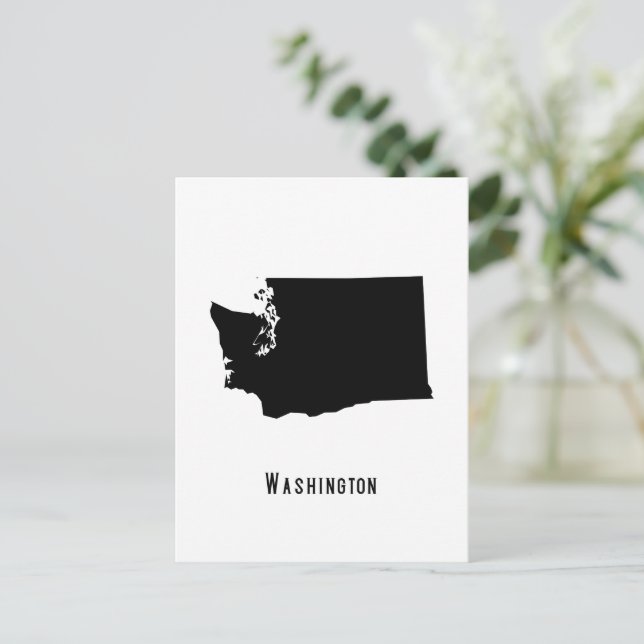 Postal Mapa de Washington - Moderno, blanco y negro en Wa (Anverso de pie)