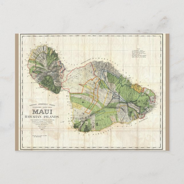 Postal Mapa De Witt Alexander de Maui, Hawaii, 1885 (Anverso)