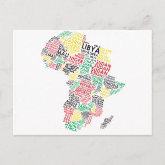 Postal Mapa de Word de África contemporánea