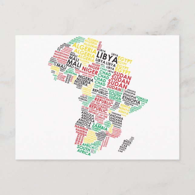 Postal Mapa de Word de África contemporánea (Anverso)
