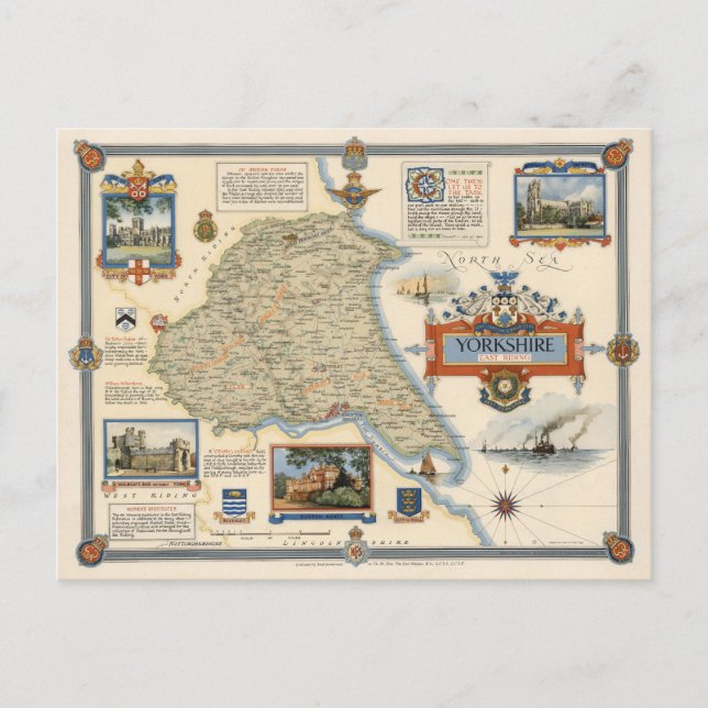 Postal Mapa de Yorkshire: En East Riding (Anverso)