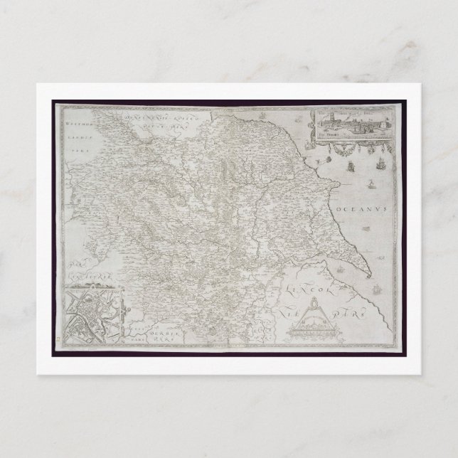 Postal Mapa de Yorkshire, grabado por William Web, public (Anverso)