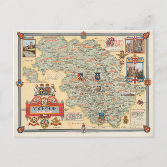 Postal Mapa de Yorkshire: West Riding (Anverso)