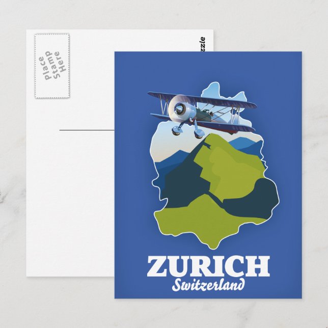 Postal Mapa de Zurich Región Suiza (Anverso / Reverso)