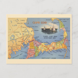 Postal Mapa del antiguo Cabo Cod Massachusetts