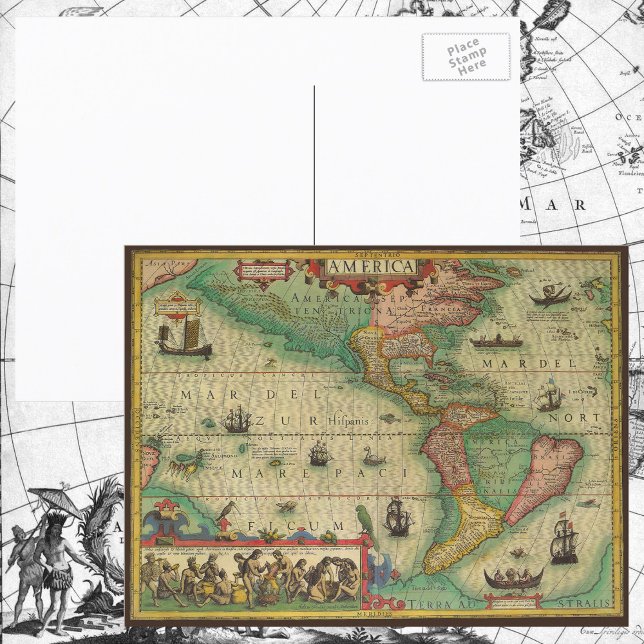 Postal Mapa del Antiguo Mundo de las Américas por Hondius (Subido por el creador)