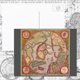 Postal Mapa del Antiguo Mundo, Polo Norte Ártico, 1595