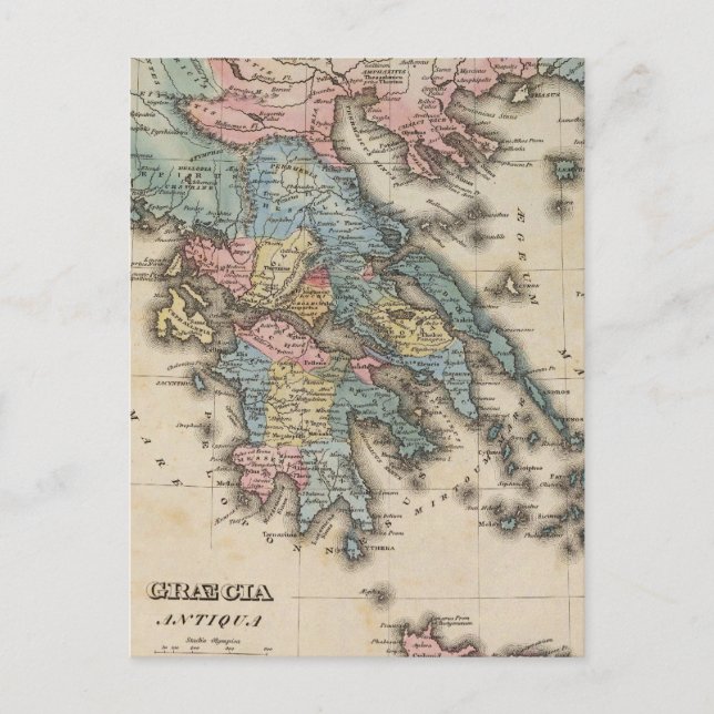 Postal Mapa del Atlas a todo color de Grecia (Anverso)