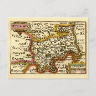 Postal Mapa del Atlas Antiguo del Condado de Sexo Medio d