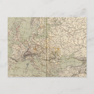 Postal Mapa del Atlas de Europa que muestra los ferrocarr