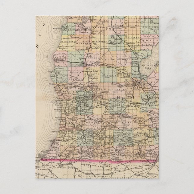 Postal Mapa del Atlas del Estado de Michigan (Anverso)