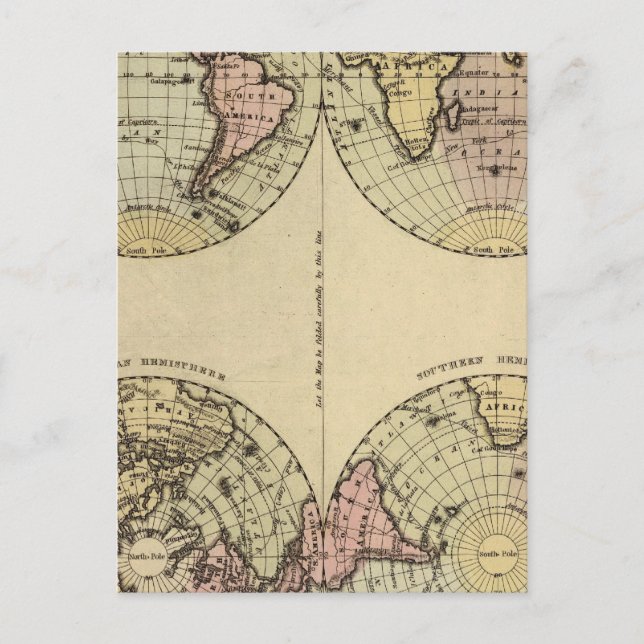 Postal Mapa del Atlas Hemisferio-Colorido (Anverso)