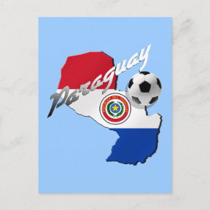 Postal Mapa del balón de fútbol de la bandera de Paraguay