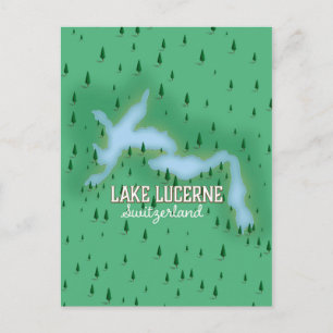 Postal Mapa del cartel de viaje del lago Lucerna Suiza