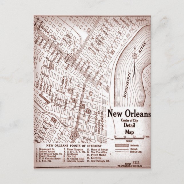 Postal Mapa del Centro de Nueva Orleans de 1920 (Anverso)