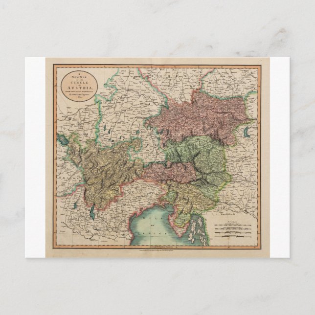 Postal Mapa del Círculo de Austria en 1801 por John Cary (Anverso)