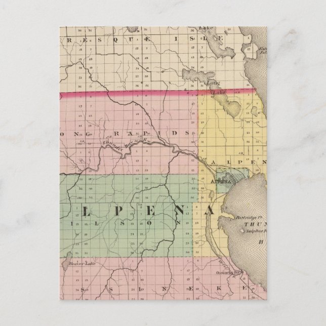 Postal Mapa del condado de Alpena, Michigan (Anverso)