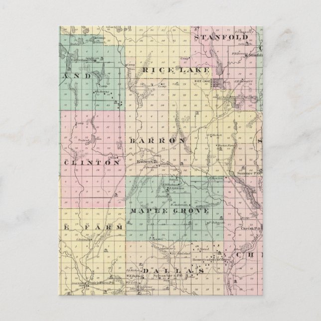 Postal Mapa del condado de Barron, estado de Wisconsin (Anverso)