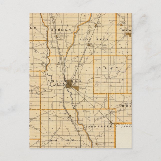 Postal Mapa del condado de Bartholomew (Anverso)