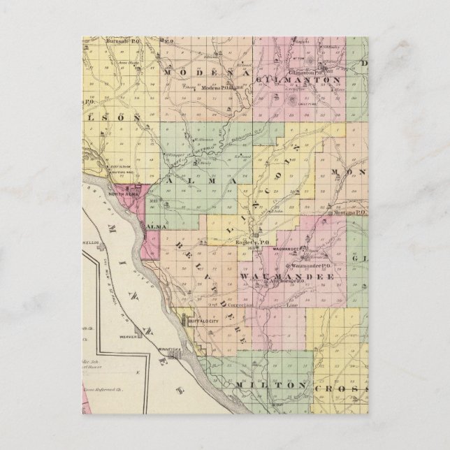 Postal Mapa del condado de Buffalo y la aldea de Alma (Anverso)