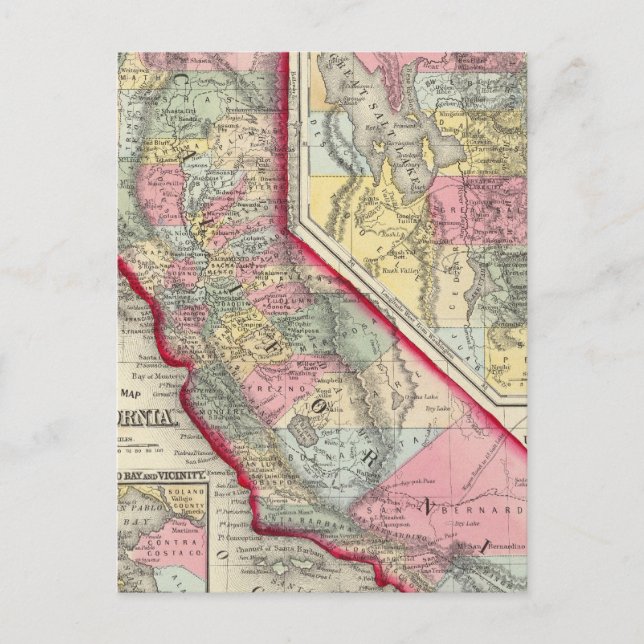 Postal Mapa Del Condado De California (Anverso)
