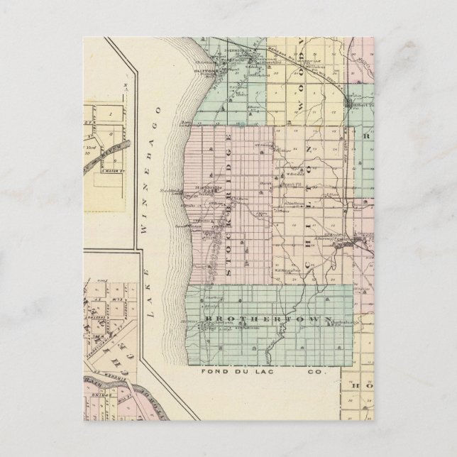 Postal Mapa del condado de Calumet, estado de Wisconsin (Anverso)