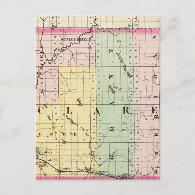 Postal Mapa del condado de Clare, Michigan (Anverso)