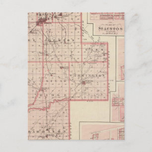 Postal Mapa del condado de Clay con Staunton, Harmony
