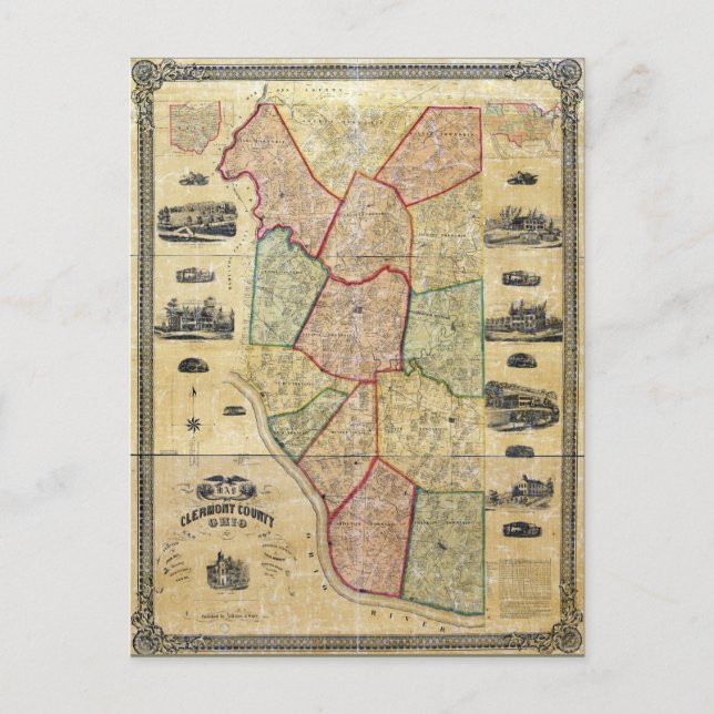 Postal Mapa del condado de Clermont de Ohio (1857) (Anverso)