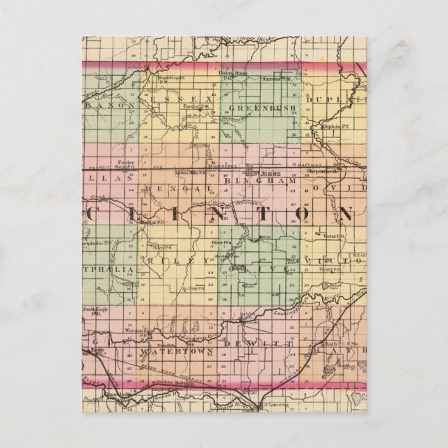 Postal Mapa del condado de Clinton, Michigan (Anverso)