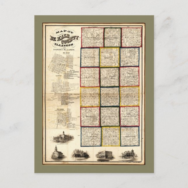 Postal Mapa del condado de De Kalb, Illinois (1860) (Anverso)