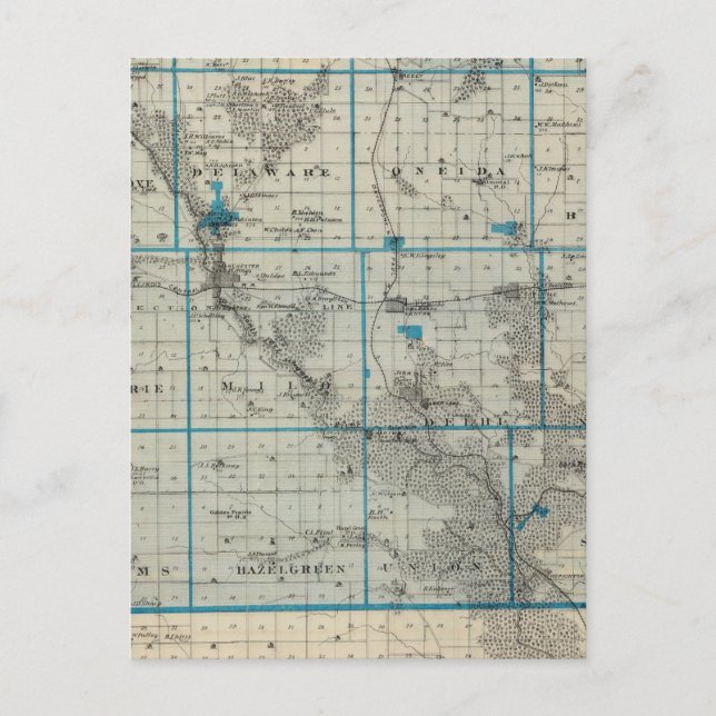 Postal Mapa del condado de Delaware, estado de Iowa (Anverso)