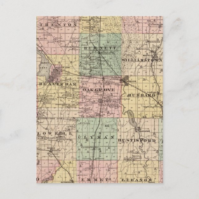 Postal Mapa del condado de Dodge, estado de Wisconsin (Anverso)