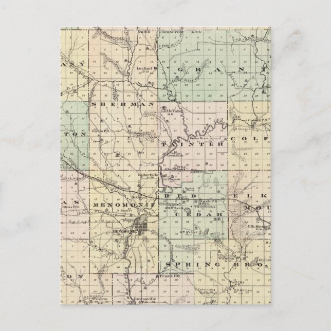 Postal Mapa del condado de Dunn, estado de Wisconsin (Anverso)