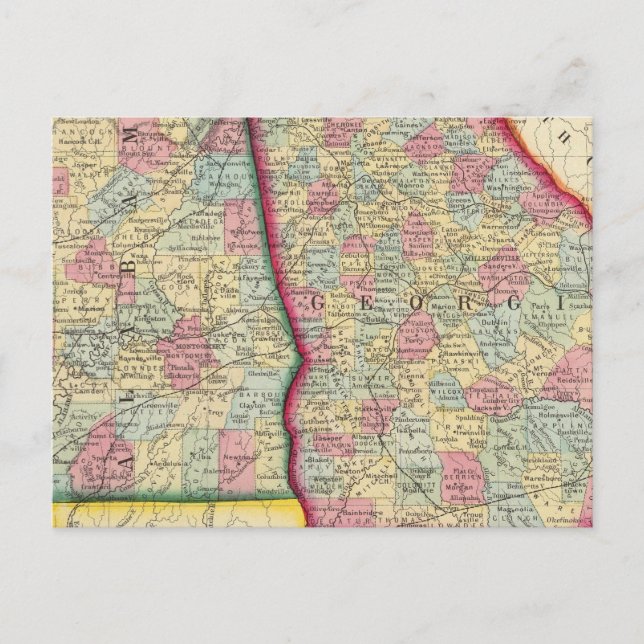 Postal Mapa del condado de Georgia y Alabama (Anverso)