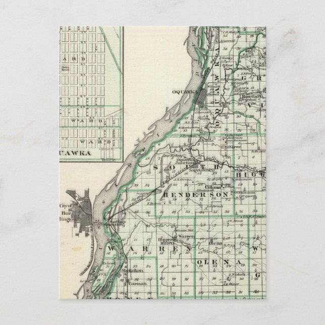 Postal Mapa del condado de Henderson y Oquawka (Anverso)