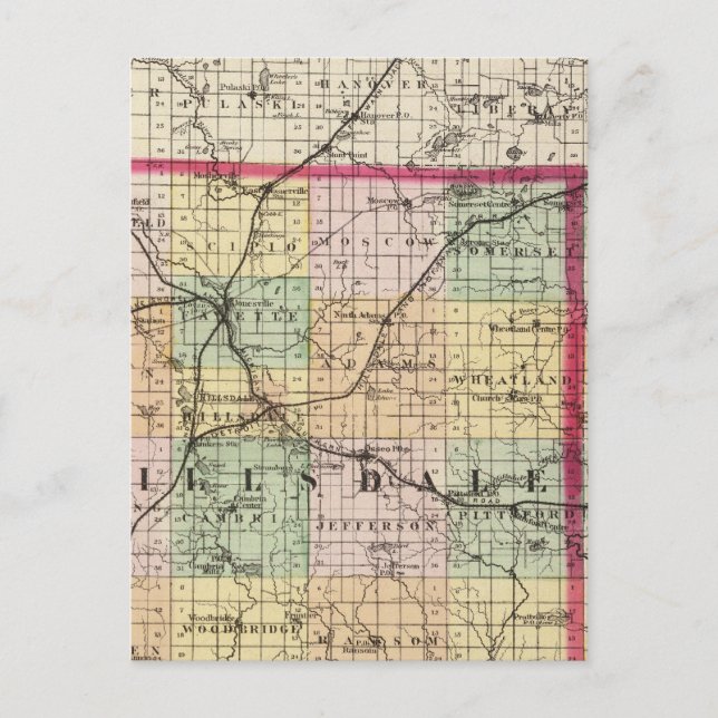 Postal Mapa del condado de Hillsdale, Michigan (Anverso)