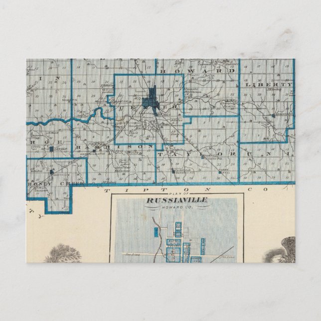 Postal Mapa del condado de Howard con Russiaville (Anverso)