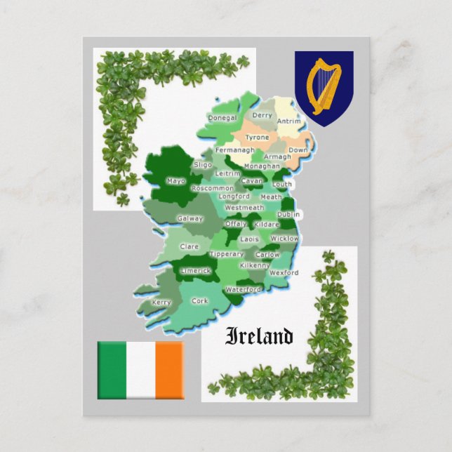 Postal Mapa del condado de Irlanda (Anverso)